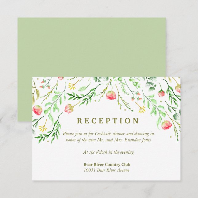 Invitation Doucement romantique | Réception De Mariage Floral (Devant / Derrière)