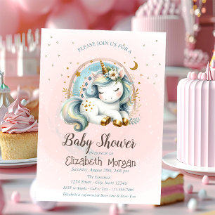Invitation Douces Arc-en-ciel Étoiles Licorne Baby Shower