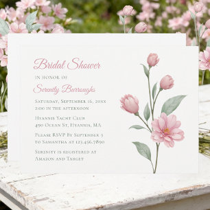 Invitation Douces Fêtes de Mariage Florales Aquarelle Rose Po