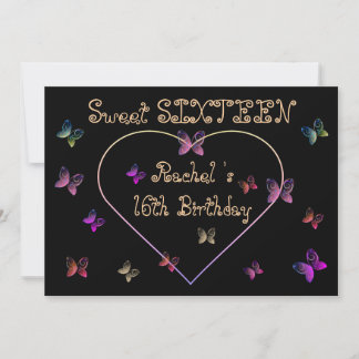 Invitation Douces Papillons Cœur Rose Sweet 16 Anniversaire