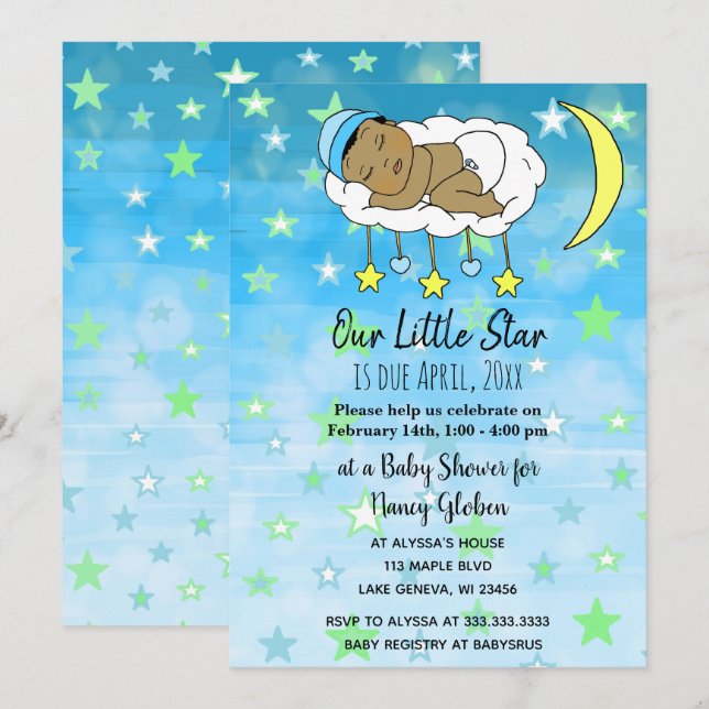 Invitation Douces petites étoiles et lunes garçons ethniques  (Devant / Derrière)
