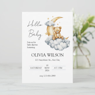 Invitation Douces rêves Ourson sur la Lune