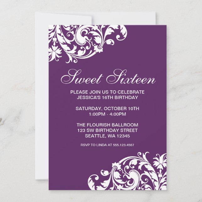 Invitation Douceur de floraison violette et blanche 16 Annive (Devant)