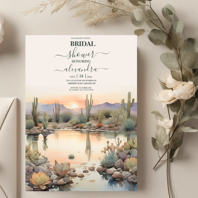 Invitation Douceur de mariage Cactus aquarelle succulents (Créateur téléchargé)