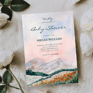 Invitation Douceur de paysage à l'aquarelle pour une baby sho