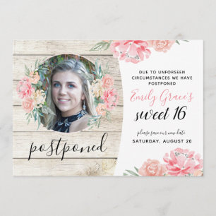 Invitation Douceur en bois rustique reportée 16 Sauvez la dat