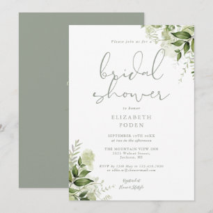 Invitation Douceur Florale Baby Shower Vert Sauge