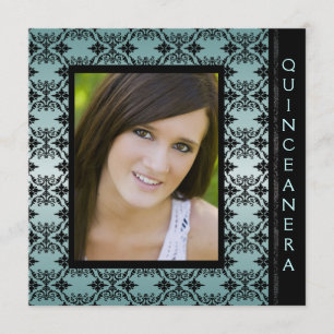 Invitation Douceur pour photo Turquoise en noir de Damas 15 Q