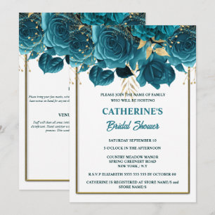Invitation Douceur sarcelle or rose aquarelle enterrement de