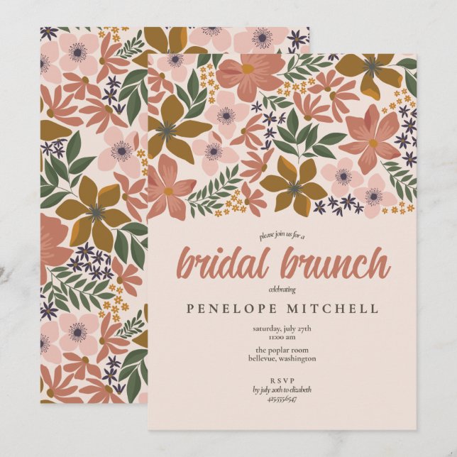 Invitation Douche à brunch nuptiale florale (Devant / Derrière)