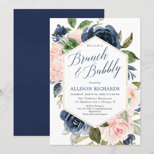 Invitation Douche à bulle bleu marine rousse brunch