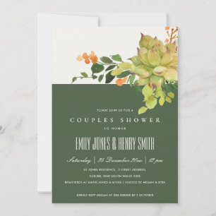 INVITATION DOUCHE À COUPLES D'EAU FLORALE SUCCULENTE CACTUS
