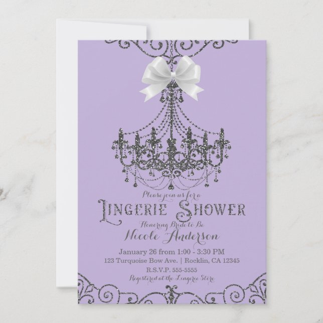 Invitation Douche à lingerie violet et argenté blanche (Devant)