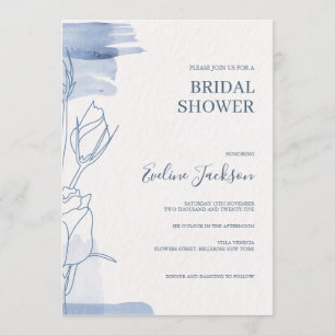 Invitation Douche à nage florale en poudre bleu Dusty moderne