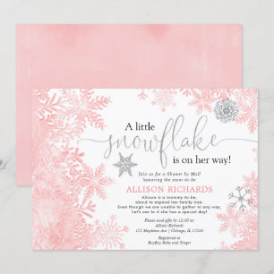 Invitation Douche à neige en argent rose par baby shower post
