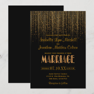 Invitation Douche à plume Gold Star en cuivre et Mariage noir