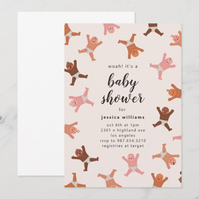 Invitation Douche amusante des bébés Neutre genre (Devant / Derrière)