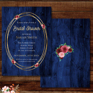 Invitation Douche aquarelle ronde bleue rustique Bourgogne
