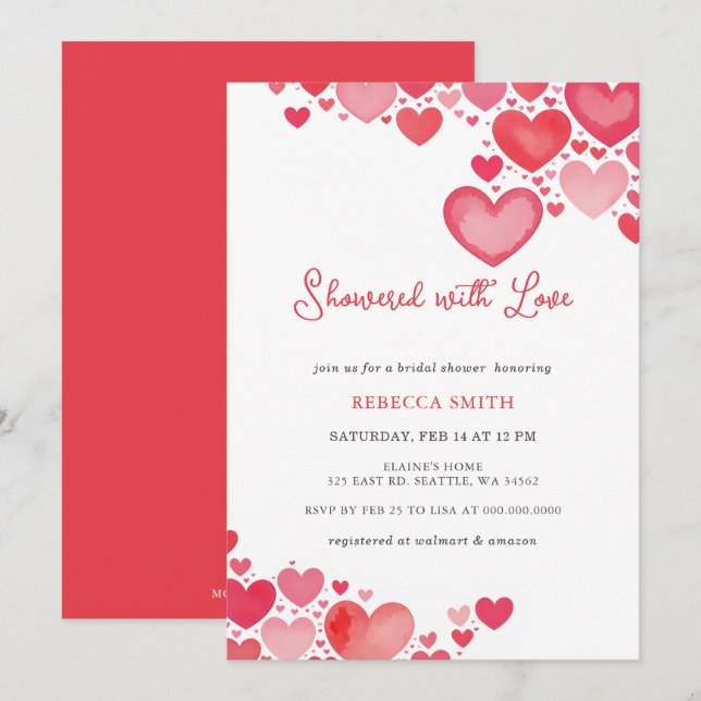 Invitation Douche avec Amour Valentines Fête des mariées de j (Devant / Derrière)