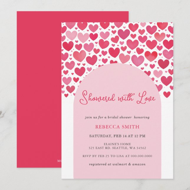 Invitation Douche avec Amour Valentines Fête des mariées de j (Devant / Derrière)