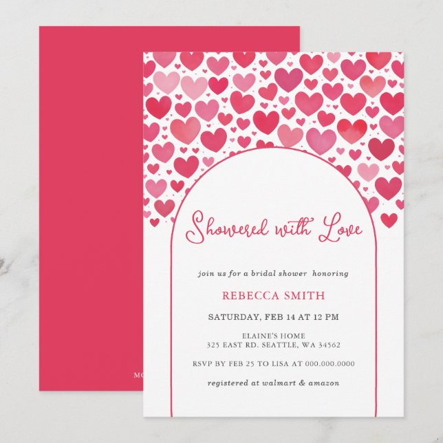 Invitation Douche avec Amour Valentines Fête des mariées de j (Devant / Derrière)