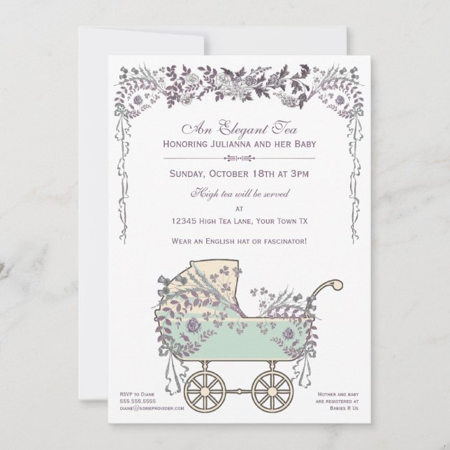 Invitation Douche avec des erreurs de bébé floral romantique (Devant)
