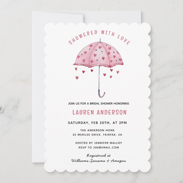 Invitation Douche avec Love Pink Fête des mariées parapluie (Devant)