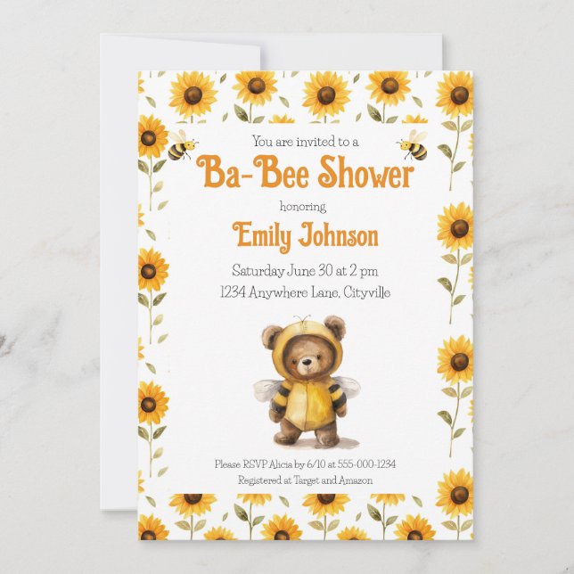 Invitation Douche Ba-Bee Ours Miel Mignon (Devant)