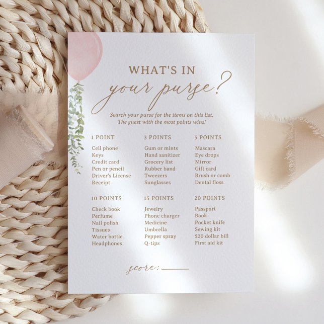 Invitation Douche Balloon rose Ce qu'il y a dans votre sac à  (Créateur téléchargé)