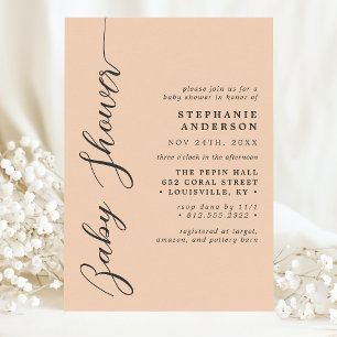 Invitation Douche bébé écriture simple moderne pêche douce