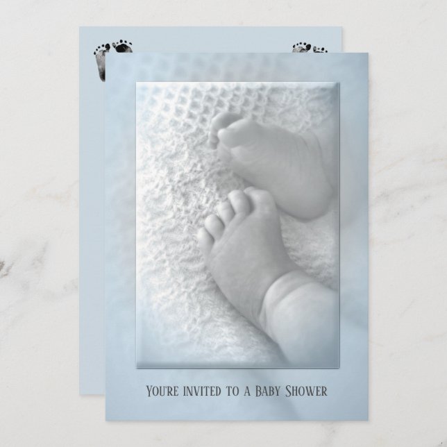 Invitation Douche bébé garçon avec pieds bébé (Devant / Derrière)
