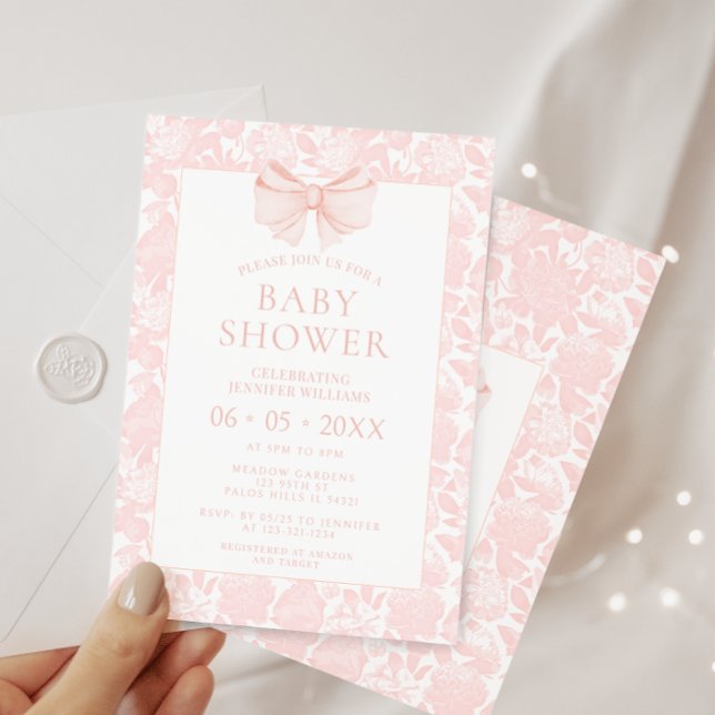 Invitation Douche bébé rose pastel bohème arc bébé fille (Créateur téléchargé)