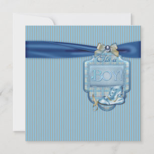 Invitation Douche bébé Vintage Brown et bleue
