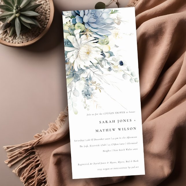 Invitation Douche bleu doux Vert Succulent Floral Couples Dou (Créateur téléchargé)