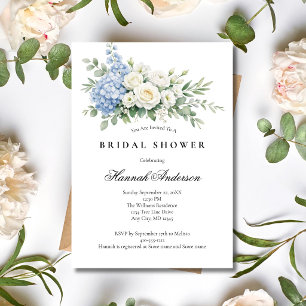 Invitation Douche Bleue Blanche Rose Florale Élégante Baby Sh