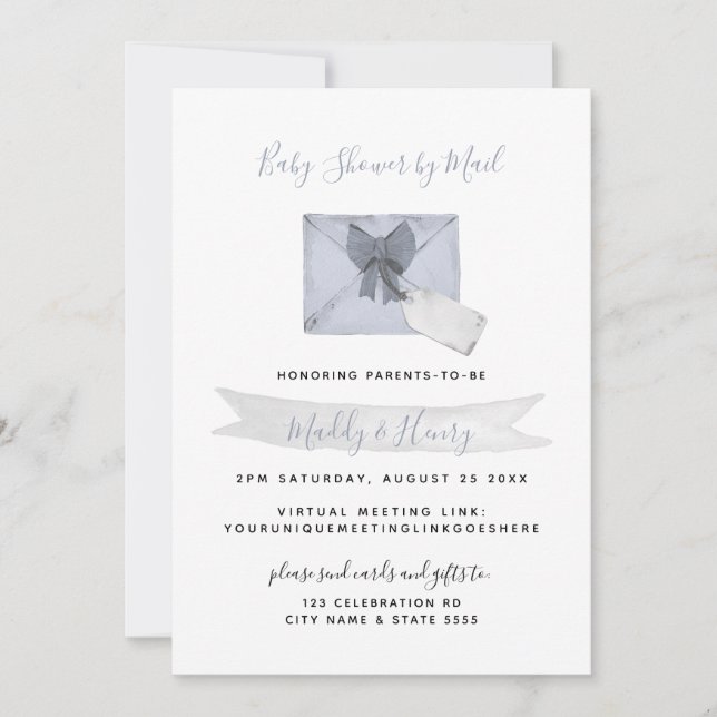 Invitation Douche bleue par courrier distance virtuelle (Devant)