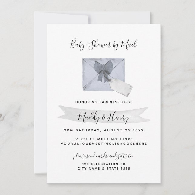 Invitation Douche bleue par courrier distance virtuelle (Devant)