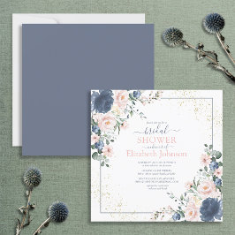 Invitation Douche Carré couleur bleu clair rose or rose