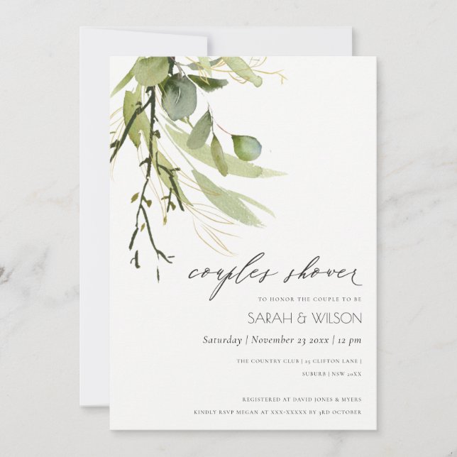 Invitation DOUCHE cool EN FEAFY VERT FOLIAGE D'EAU COUPLES CO (Devant)