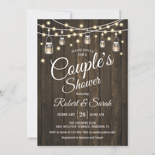 Invitation Douche Couple - Bois rustique (Devant)