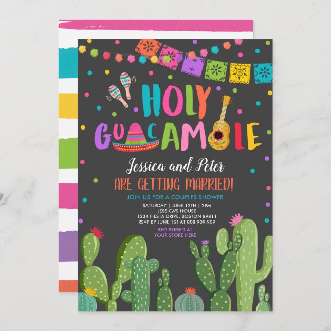 Invitation Douche Couple de Fiesta Cactus de Saint-Guacamole (Devant / Derrière)