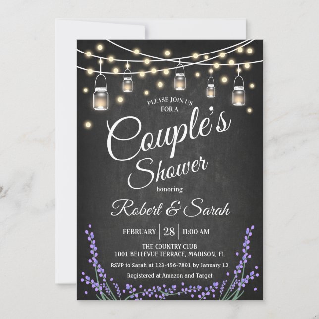 Invitation Douche Couple - Lavender Chalkboard (Devant)