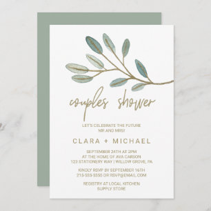 Invitation Douche Couples Eucalyptus Or Veiné