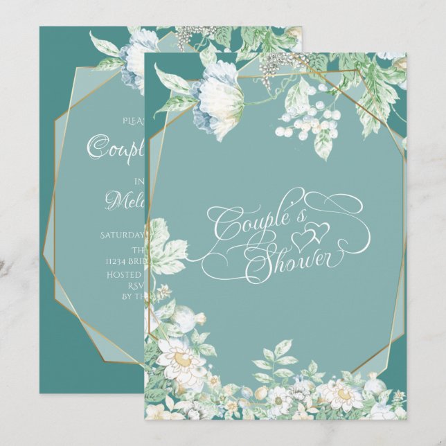 Invitation Douche Couples | Fleurs sauvages et baies géométri (Devant / Derrière)