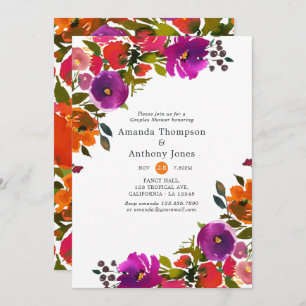 Invitation Douche Couples Floraux Violet et Orange