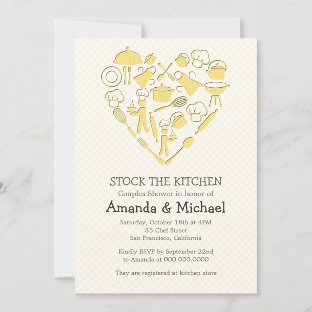 Invitation Douche Couples Gris Et Jaunes | Stock de la cuisin (Devant)