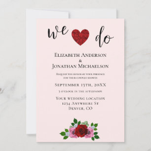 Invitation Douche Couples Roses Rouge et Rose
