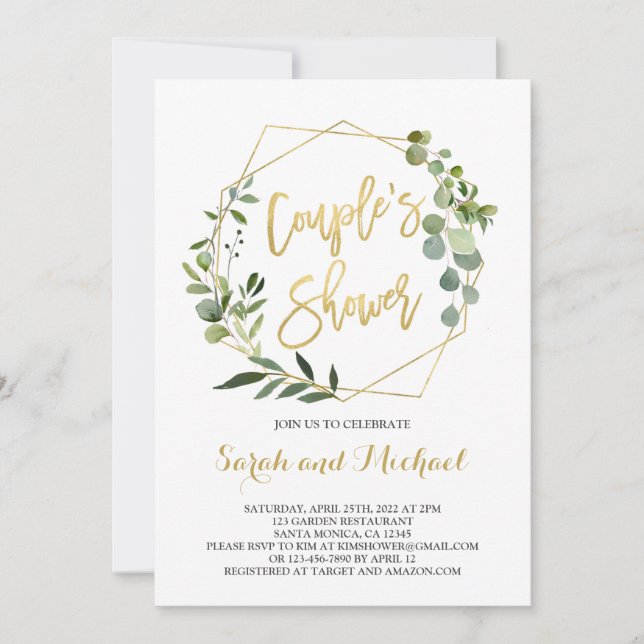 Invitation Douche Couple's verdure et baby shower or (Devant)