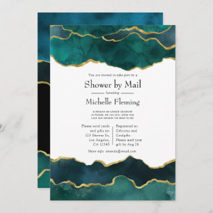 Invitation Douche d'agate turquoise et Faux Gold Foil par cou