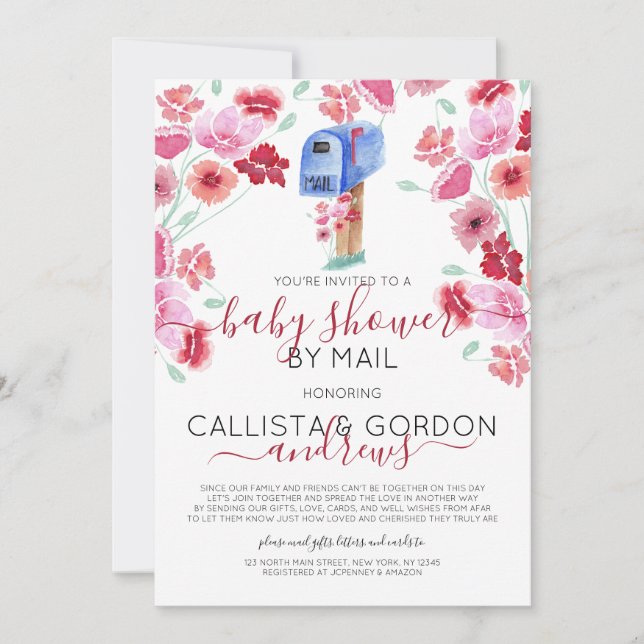 Invitation Douche d'aquarelle Floral Mailbox par courrier (Devant)